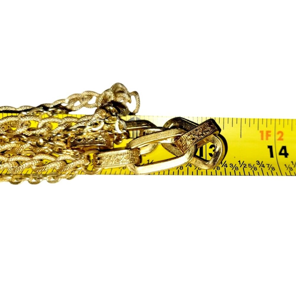 Long Vintage Gold Tone Renaissance Multi Chain Necklace Hoops and Filigree 39" - Picture 6 of 6